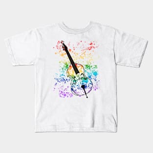 Double Bass Rainbow Colours Bassist Jazz Musician Kids T-Shirt